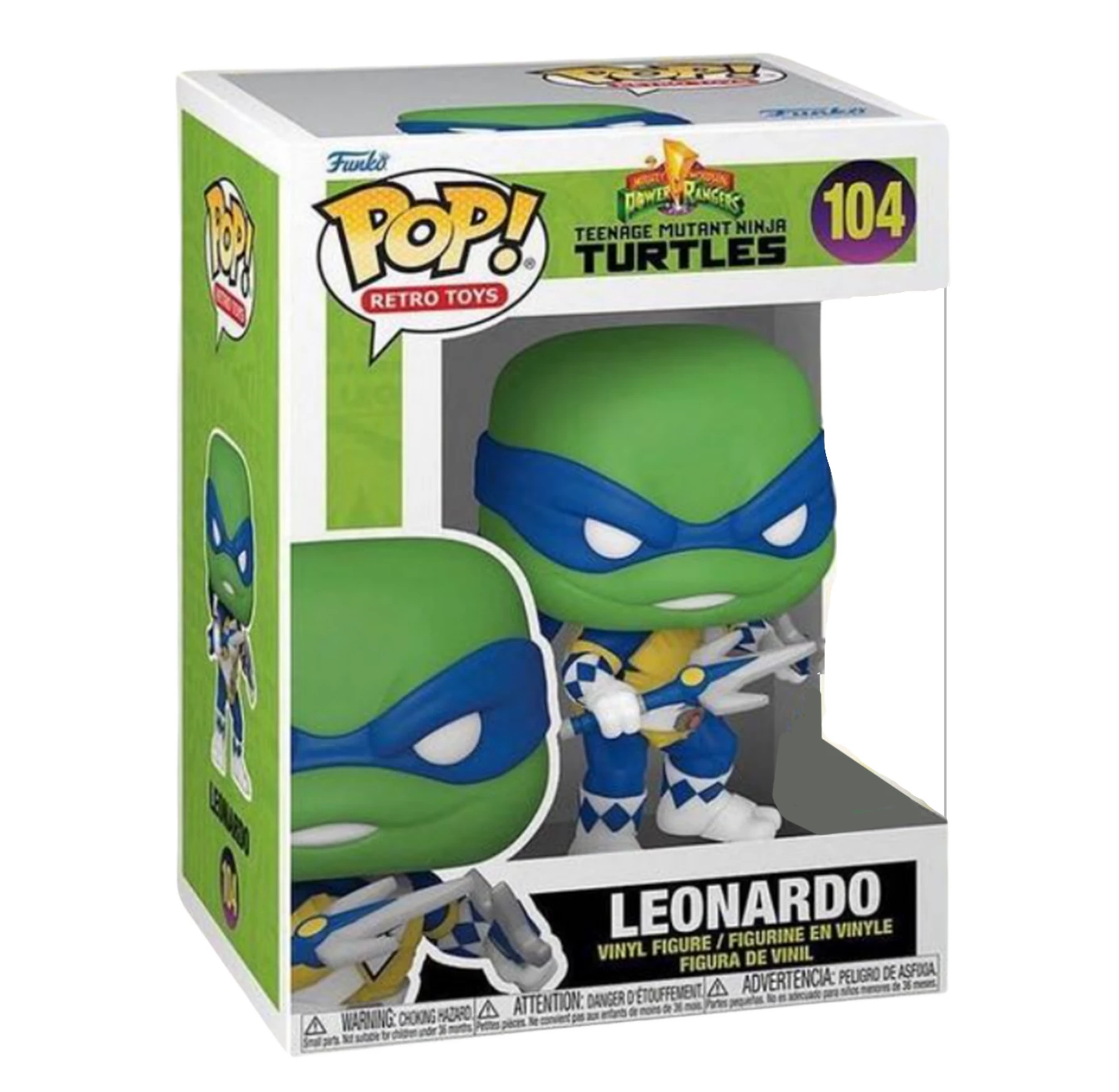 TOY RESCUE: TMNT X Power Rangers Funko Pop! Leonardo (Blue Ranger) (2022 Summer Convention) (Shared Sticker) #104 (Non-Mint)